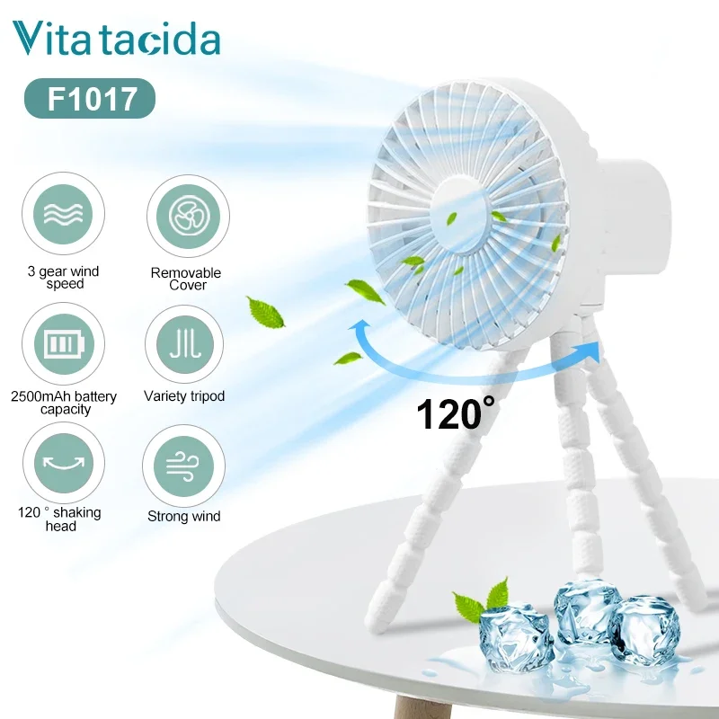 

Mini Stroller Fan Cooler Clip for Baby Rechargeable Hand Fan with Head Shaking Desktop Table USB Portable Fan House Kitchen