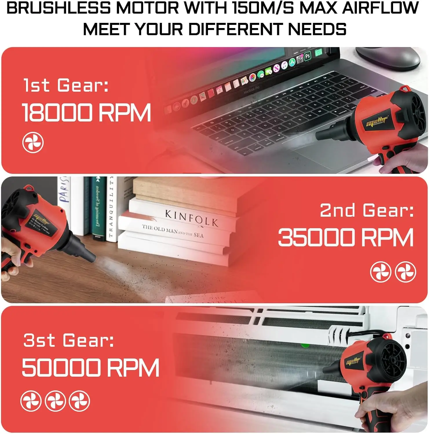 Cordless Air Duster Compatible with Milwaukee 18V Battery 50000RPM Brushless Air Compressed Air Pump for PC Keyboard(Tool Only)