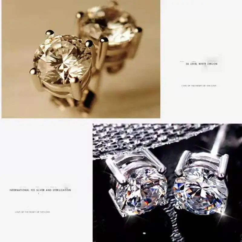 Zircon Earrings Gemstone Earring Brincos With Certificate Original 925 Silver Stud Earrings Four Claws Zirconia