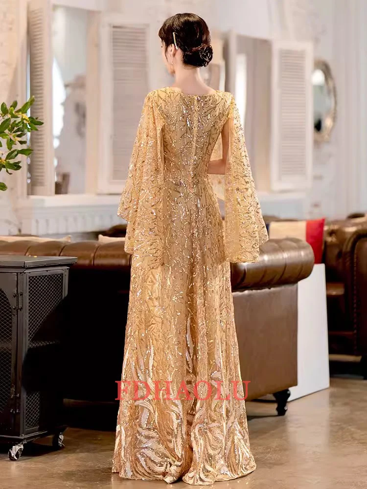 Customized 2024 Gold Sequin Mother Of The Bridal Dresses Elegant V-Neck A-Line Floor-Length Long Wedding Party Gowns