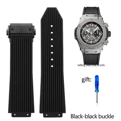 Correa de reloj de goma de silicona de 26x19mm aplicable para Hublot BIG BANG, correa negra para hombre con hebilla de mariposa, herramientas, accesorios para reloj