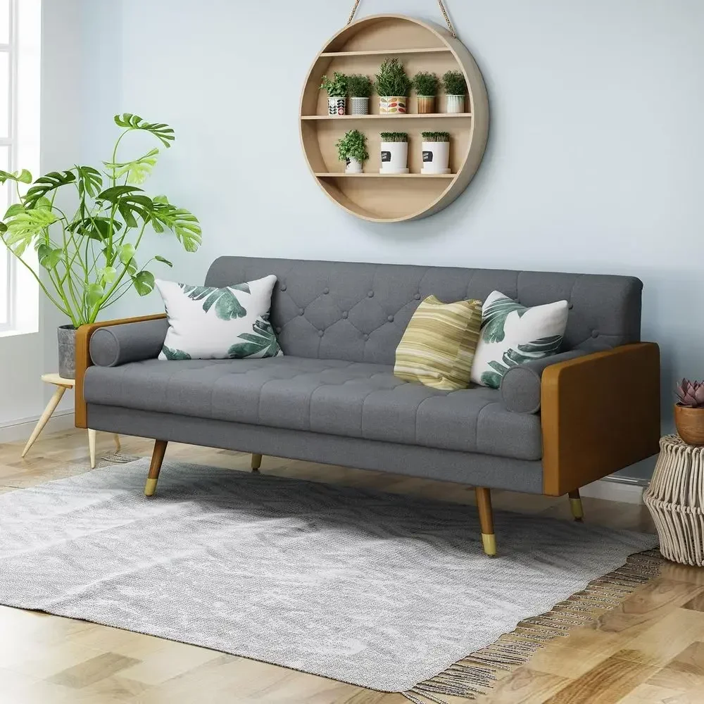 Aidan Century Style Ergonomic Fabric Sofa in Gray