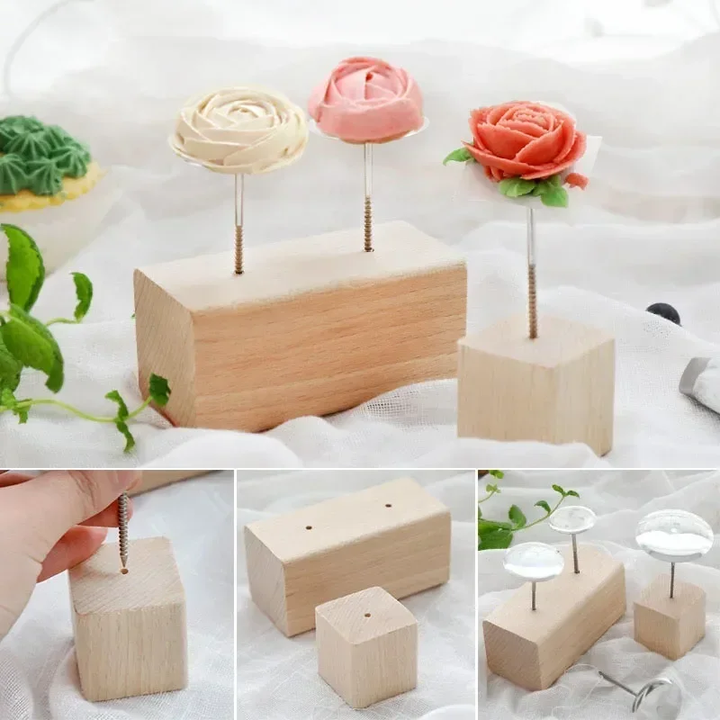 1pcs Cake Flower Nails Stand Tools Two Models Wooden Cake Enamel Pile Piping Stands Holder  Ice Cream Cake Decorating Tools