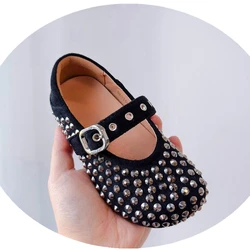 Claladoudou, zapatos para niñas, moda de otoño para niños, diamantes de imitación ostentosos, Mary Jane, vestido plateado para niños pequeños, baile, Ballet, princesa, zapatos planos para espectáculo