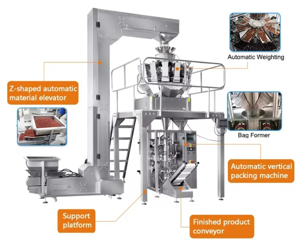 Automatic Multihead Weigher Packer for Dried Cranberries Cheetos Snack Vertical Form Fill Seal Bagging Custom