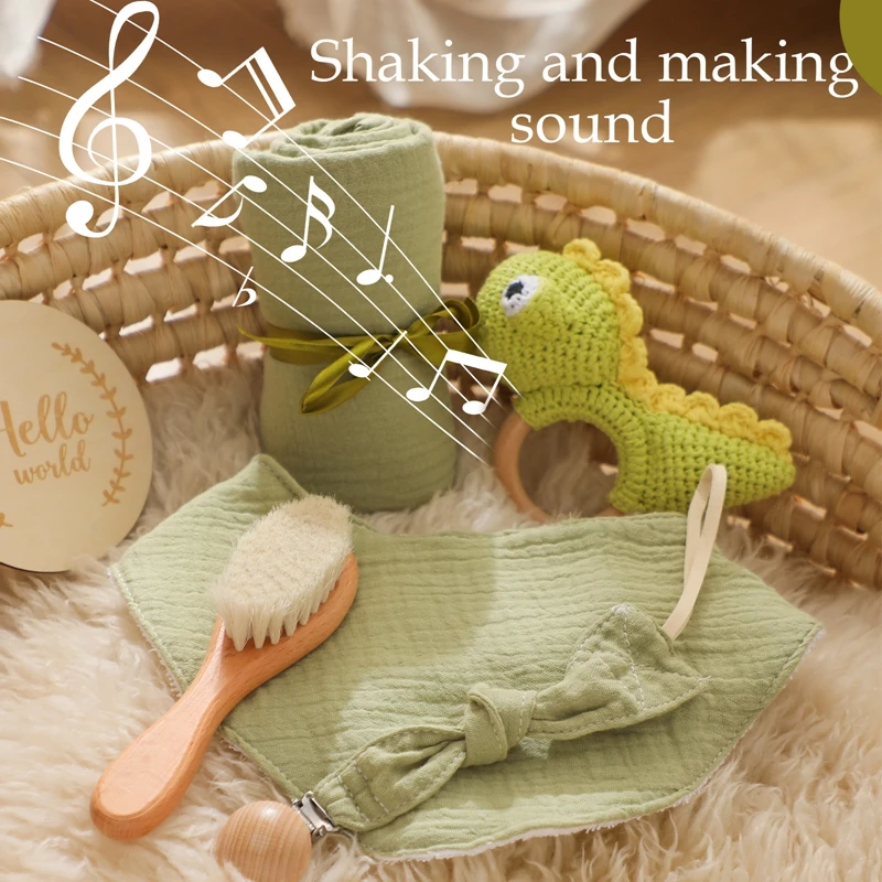 Baby Stuff Bath Towel Cotton Blanket Brush Gift Products For Kids Toy Crochet Animal Dinosaur Rattles Toy Christmas Present Gift