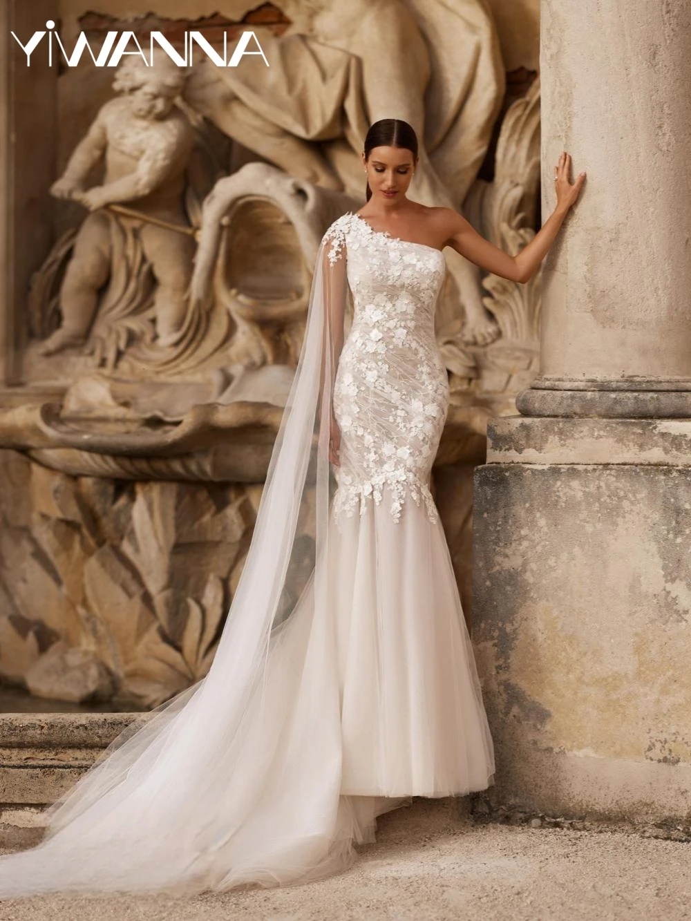 

Dreamy One Shoulder Lace Appliques Wedding Dress Shiny Beaded Mermaid Long Bridal Gown Customized Charming Dresses For Bride
