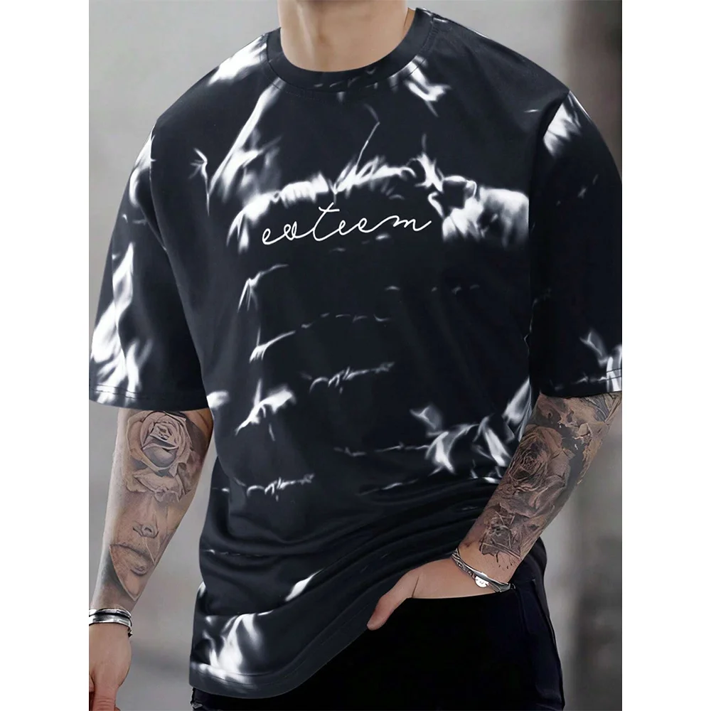 2024 Summer Tie-dye Printed Men\'s T-shirt Loose Casual Daily Large Size O-Neck Street T-shirt Gym Fitness Short Sleeves T-shirts