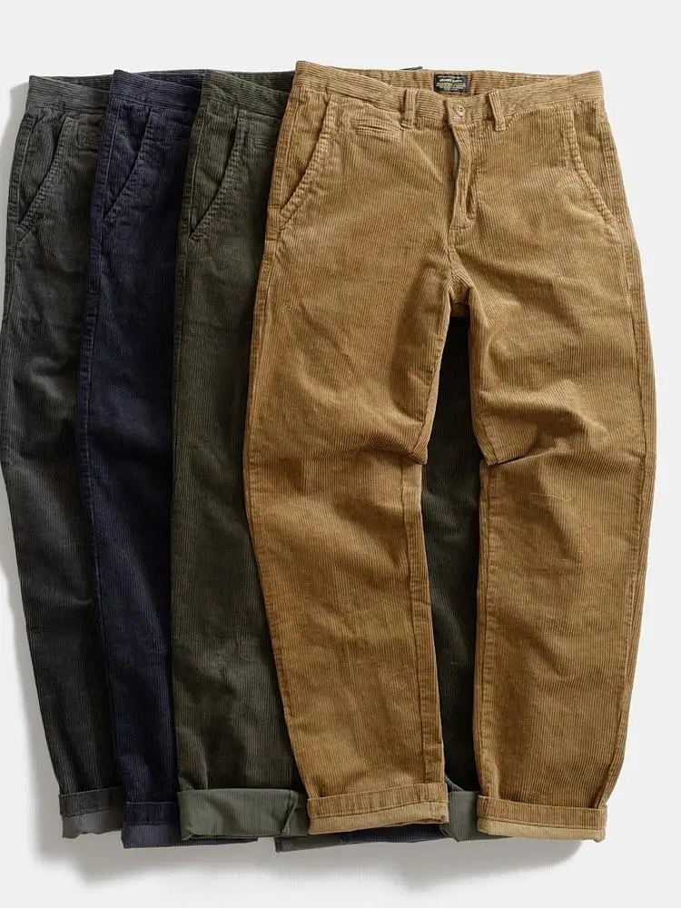 

Мужские повседневные свободные брюки из вельвета прямого кроя, тяжелые, из смесового хлопка и полиэстера, в японском стиле