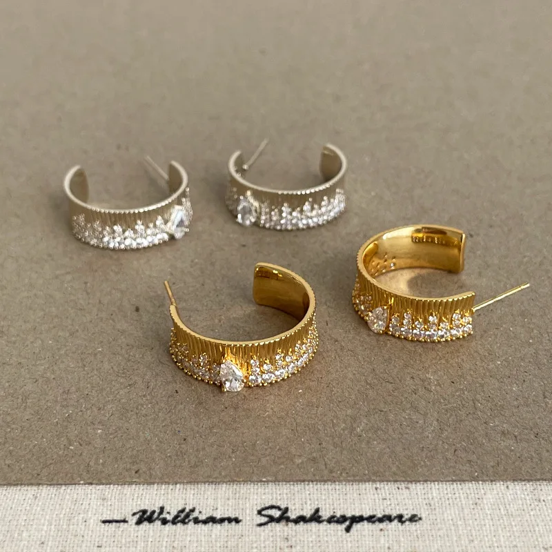 Minar Fantasy Sparkly CZ Cubic Zirconia Arch C Shaped Stud Earrings for Women 14K Real Gold Coffee Plated Copper Party Jewelry