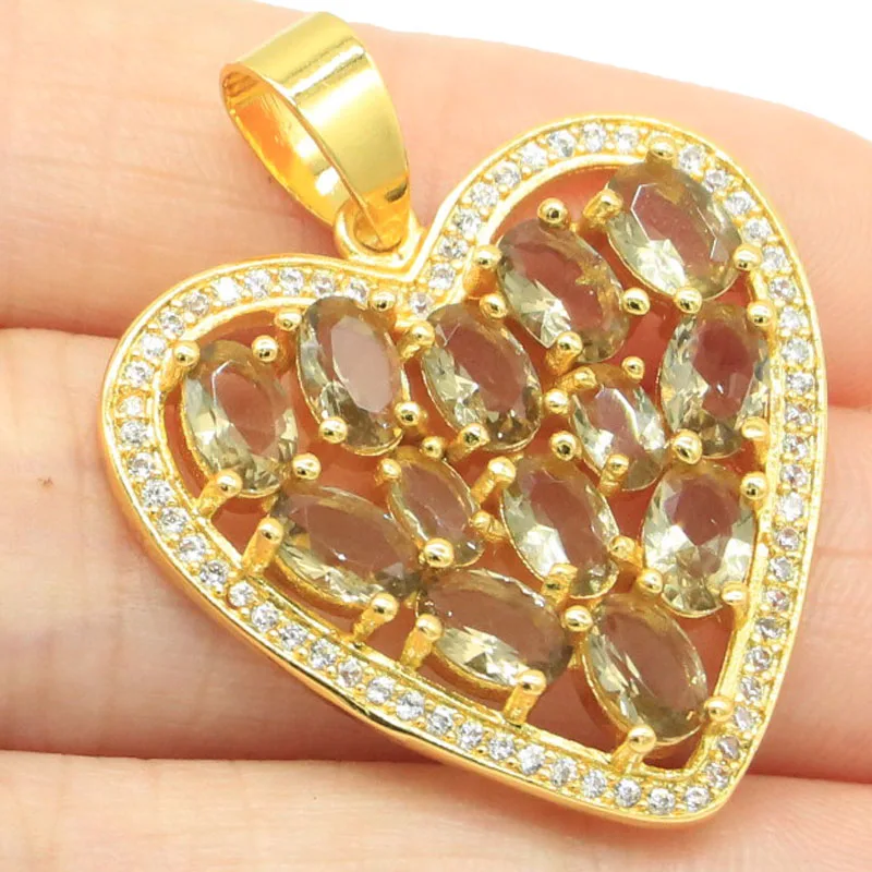 

SheCrown Купите 5, получите 1 бесплатно, 35x28 мм, потрясающий дымчатый топаз в форме сердца, белый CZ, женский золотой, серебряный кулон