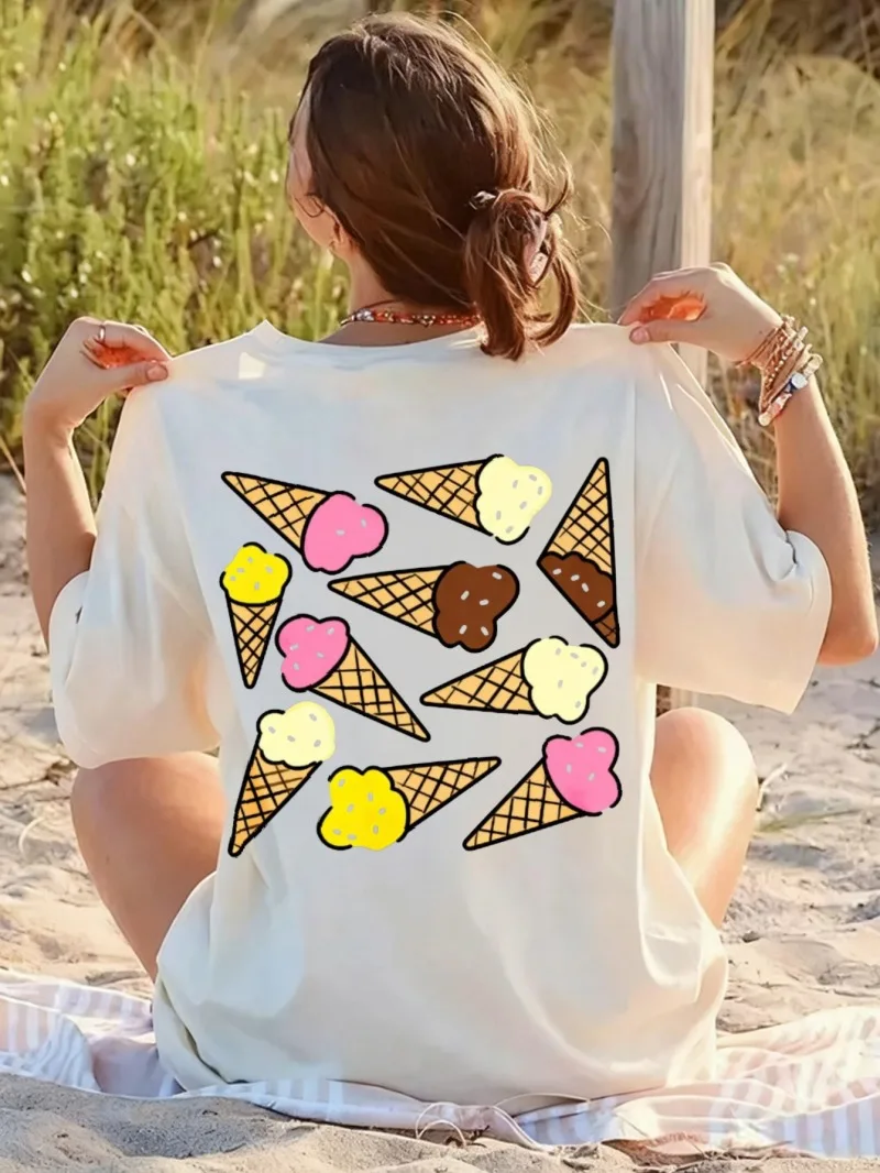 

Женская футболка с короткими рукавами, хлопковая свободная женская футболка с круглым воротником и принтом «Космическая планета», весна и лето