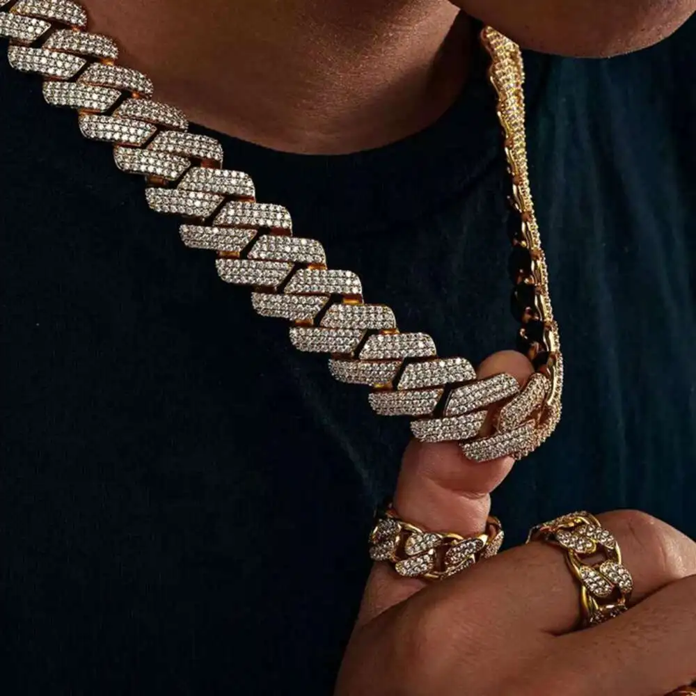 Luxury 20mm Custom Iced Out 925 Silver Gold Plated Moissanite Diamond Vvs Moissanite Cuban Link Chain.