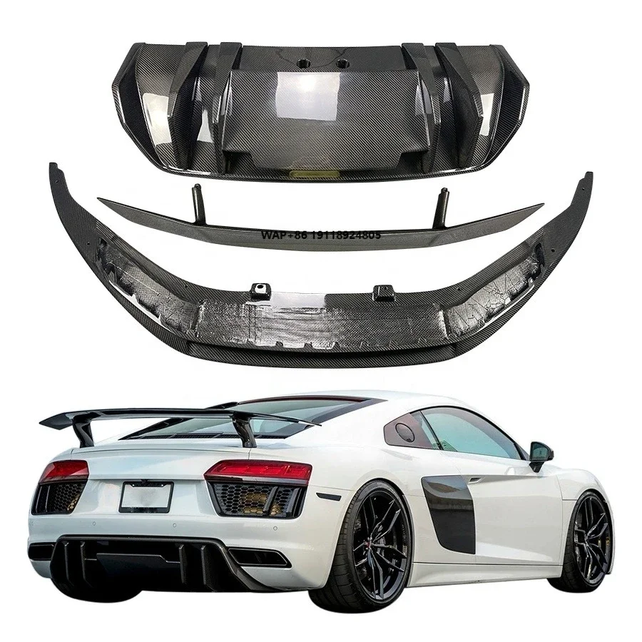 V- Style Dry Carbon Fiber Rear Diffuser Spoiler Front Lip for R8 V8 V10 2016 2017 2018 2019 Body Kits