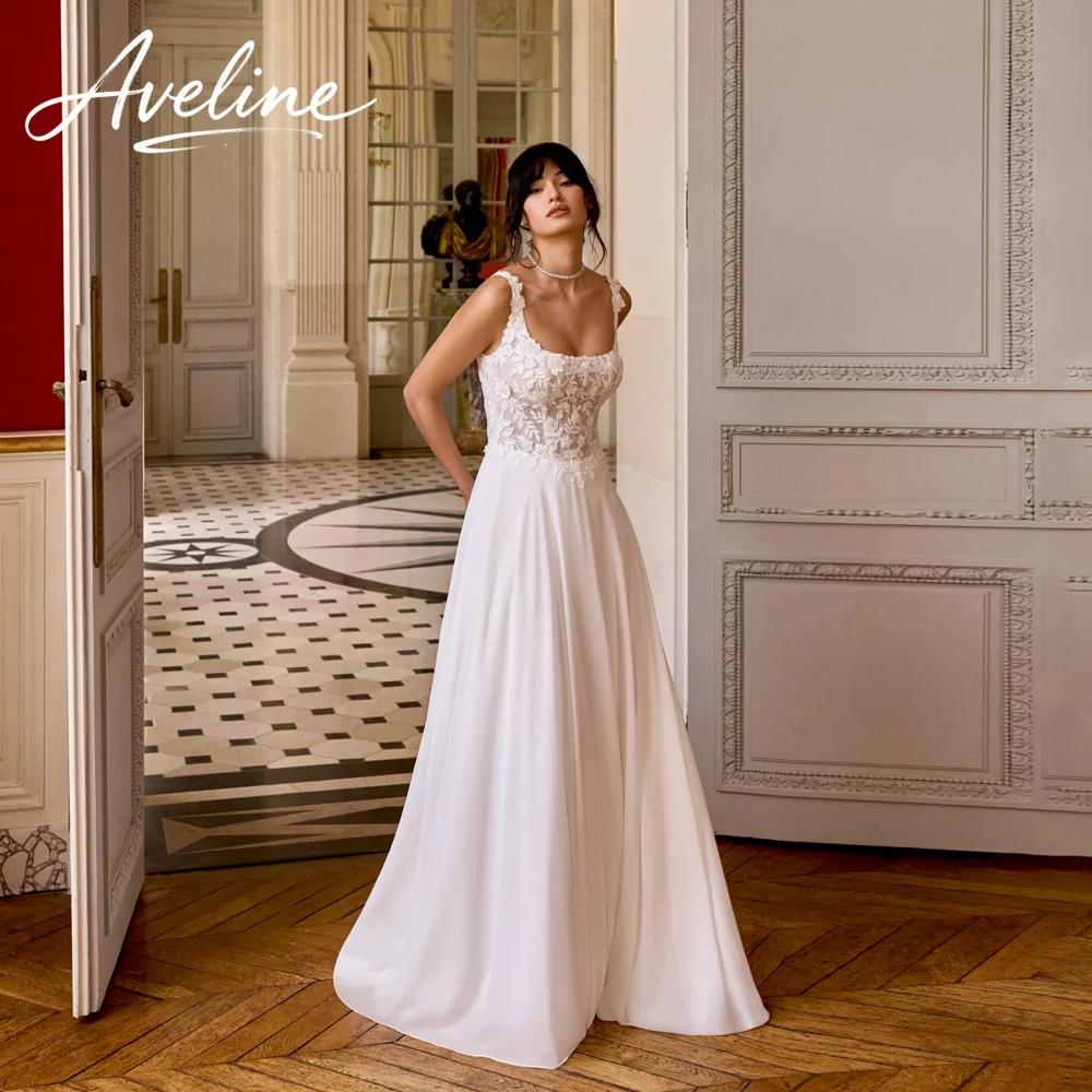 Elegant Lace Appliques Spaghetti Straps A-Line Wedding Dress 2026 Women Square Collar Sweep Train Vestidos De Novia Customized