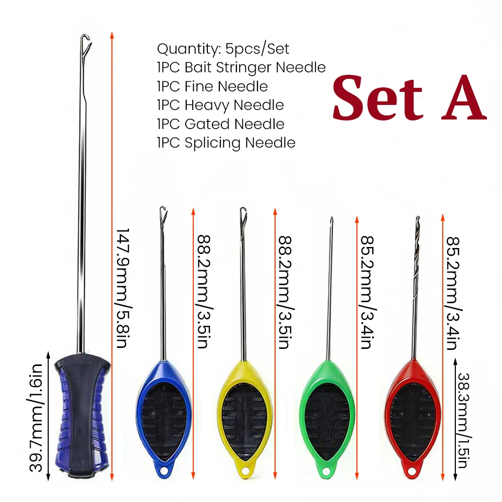 5PCS Carp Fishing Bait Needle Set Stainless Steel Boilie Drill Pop Up Rigs Splicing Hook Link Stringer Needle Fishing Accessorie