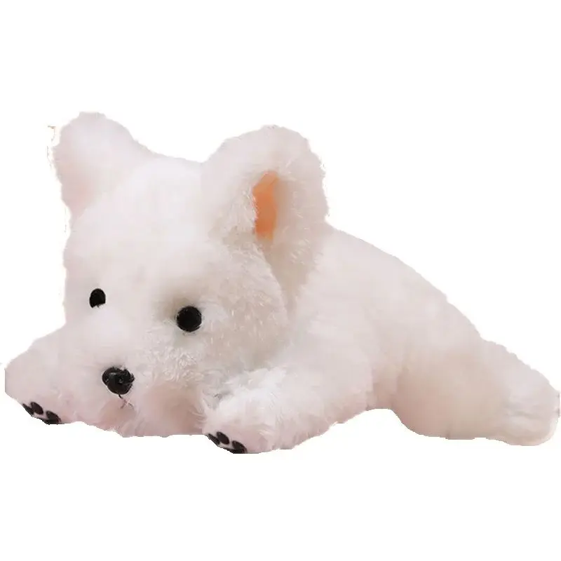 

30CM Small Lying West Highland Plush Toy White Short-haired Big-eyed Kawaii Soft Dog Doll a Birthday and Christmas Gift
