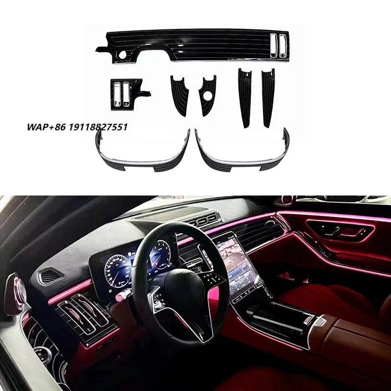 2021-2023 Car Upgrade Piano Black Interior Modification Kit Center Console Decorative Panel for  S-Class W223