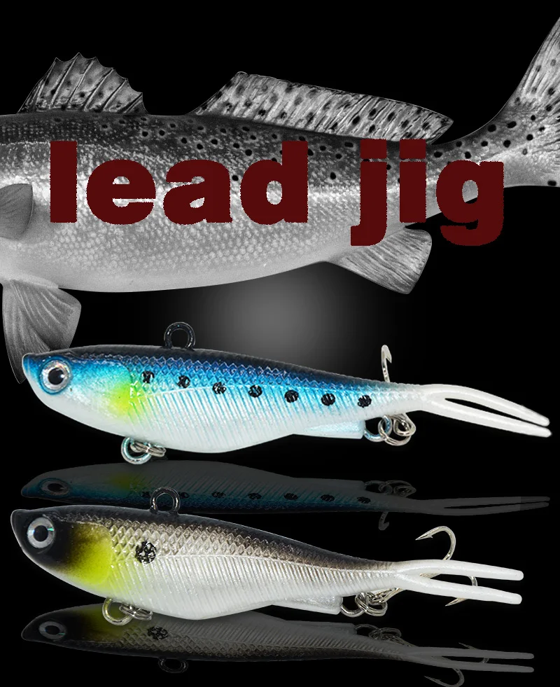 TAKEDO TK166 Weicher PVC-Köder VIB Metall-Jigkopf Fischköder für Barsch-Angeln mit Dreifachhaken, sinkender weicher Jig-Köder – Detail 3