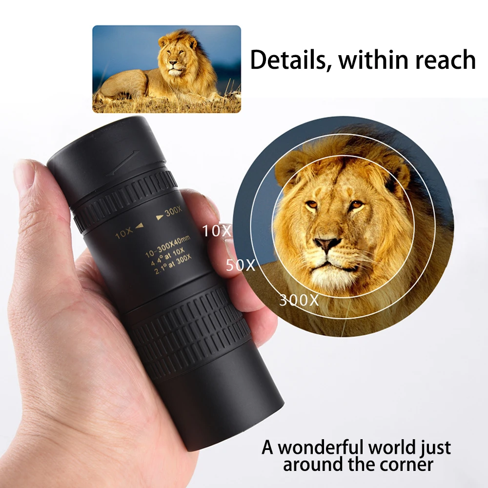 10-300×40 Telescope High Zoom Monocular Pocket Telescope With Tripod Outdoor Camping Hunting Monocular Telescope Phone Holder