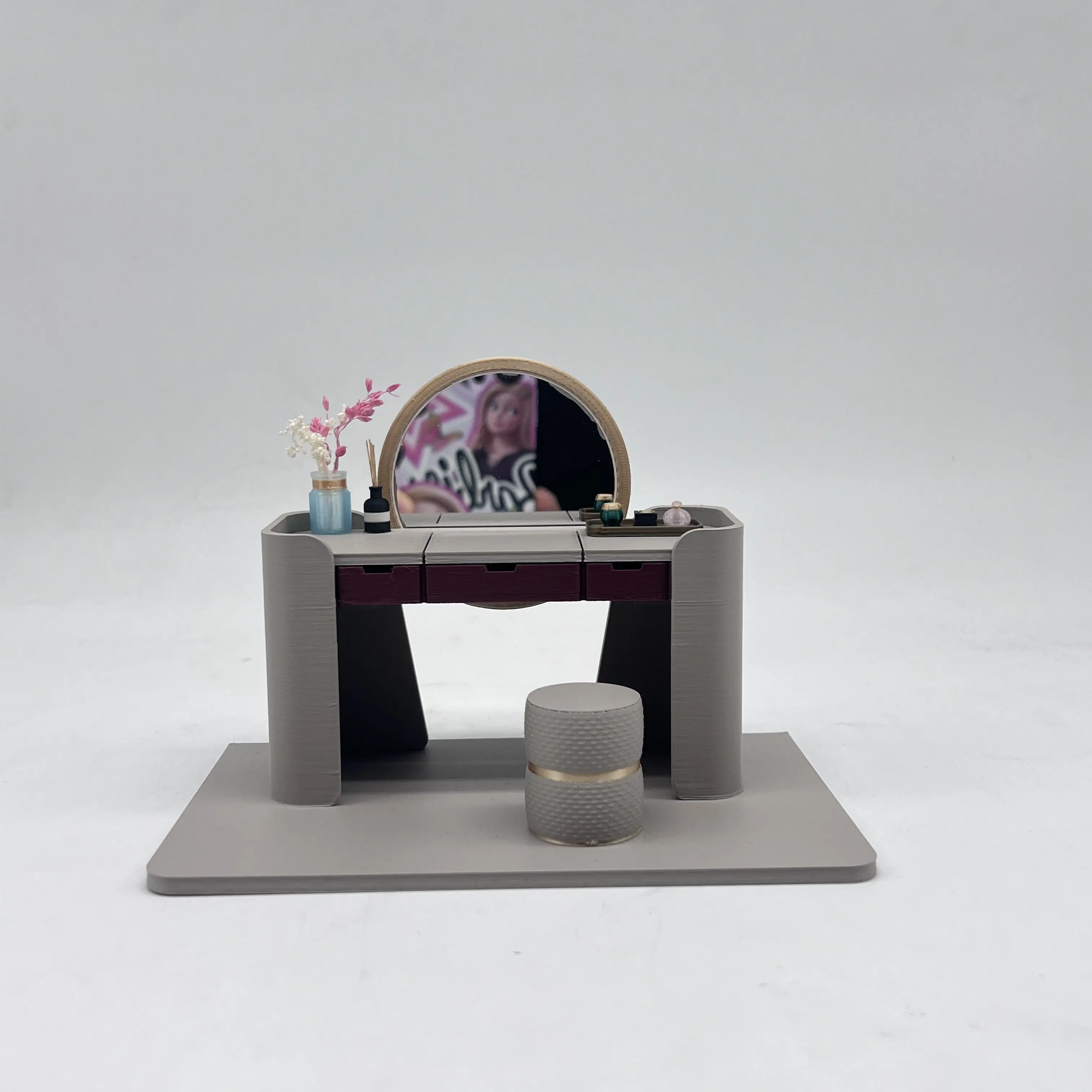 

1:12 Scale Handcrafted Original Vanity Table, Miniature Furniture Model for Dollhouse Diorama Collector Display Piece