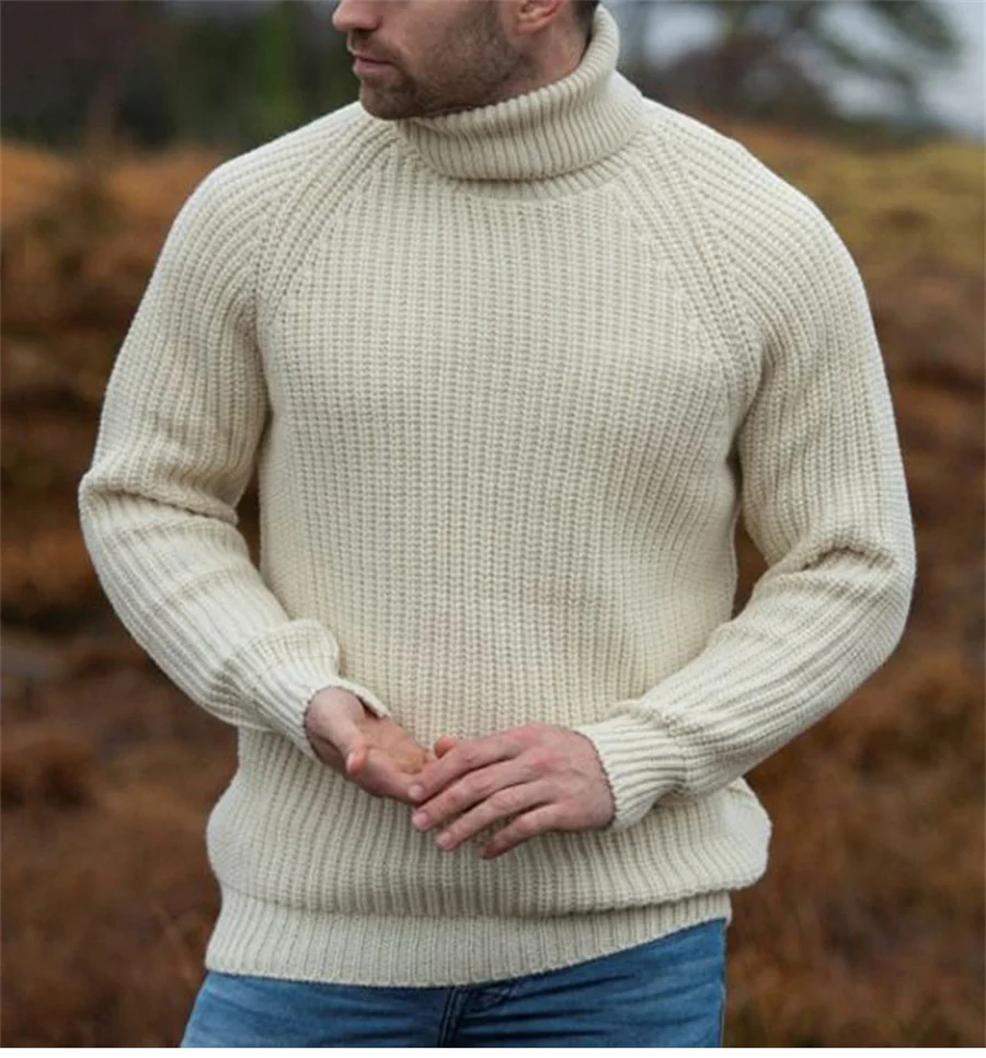 2025 남성용 두껍고 따뜻한 터틀넥 스웨터, 레트로 니트 풀오버, 심플한 남성 의류, 하이 칼라, 루즈 탑, 단색, 가을, 겨울