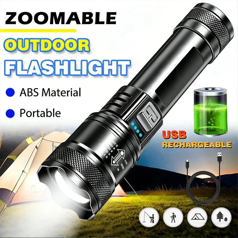 

Светодиодные фонарики 1200LM, высокая мощность, тактическая зарядка через USB, аварийный фонарь для кемпинга, рыбалки, зум-фонарь с подсветкой дисплея