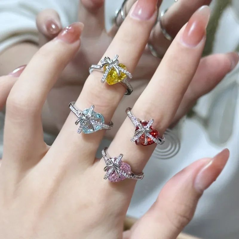 

MDL Moissanite Style. Сладкое и крутое подарочное кольцо с гранатом 18 карат и циркониевым покрытием, легкое роскошное кольцо для девочек с открытым концом