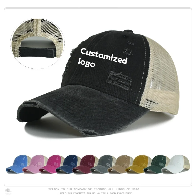 

Personalized custom logo 11-color holey baseball cap, versatile outdoor hat suitable for all seasons, summer lightweight mesh ca