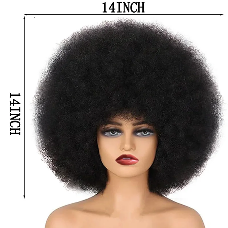 Pelucas afro para mujeres negras Pelucas afro rizadas de los años 70 Pelucas afro negras esponjosas y hinchables de aspecto natural suave Peluca afro grande de pelo sintético