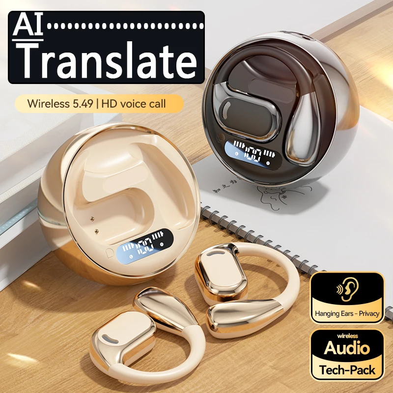 AI HD earhook waterproof touch translation headphones English learning real-time translator study abroad translation headphones