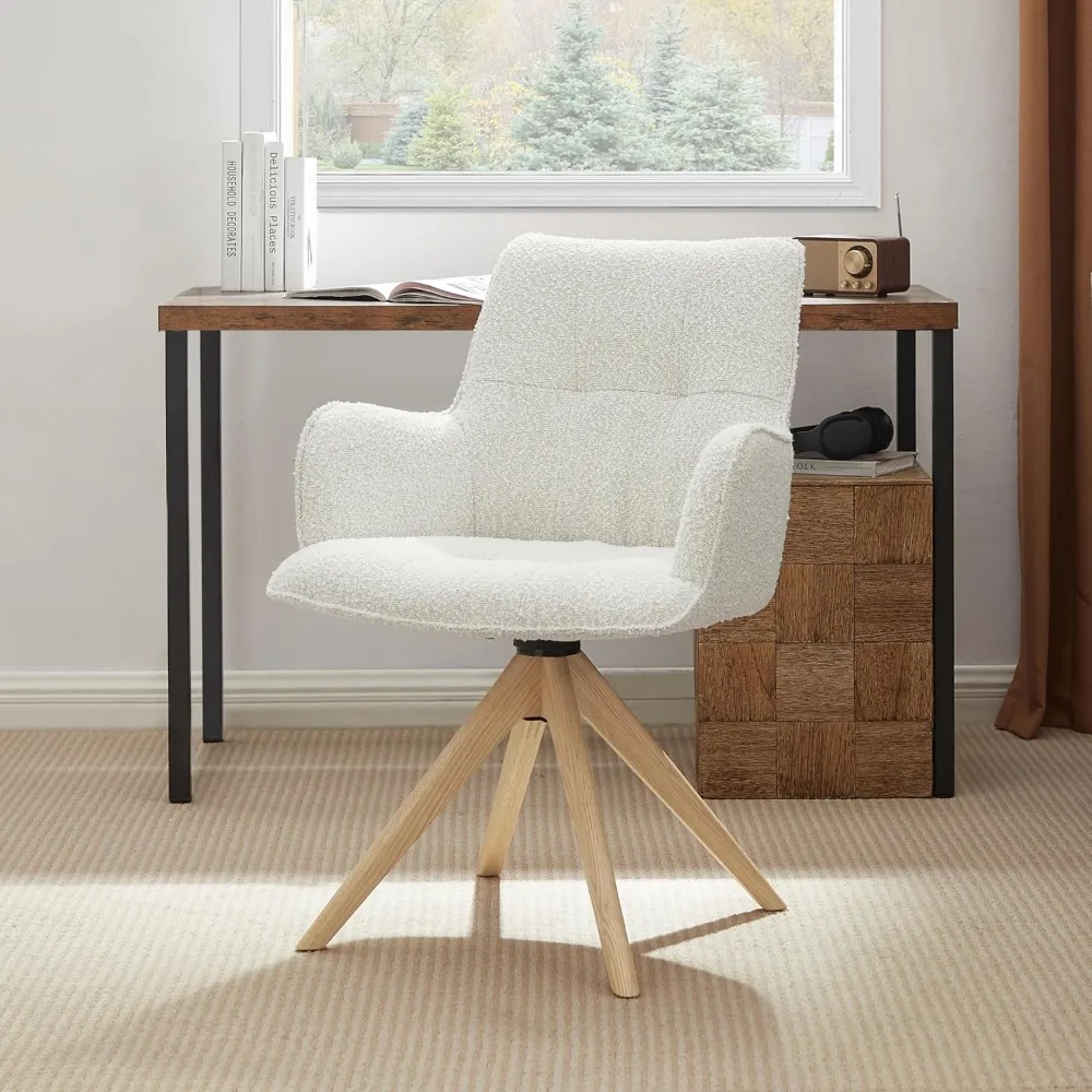 كرسي مكتب دوار Zouron بدون عجلات، كرسي مكتب منجد بأرجل من خشب البلوط، كرسي بذراعين حديث للمساحة الصغيرة، غرفة النوم #1