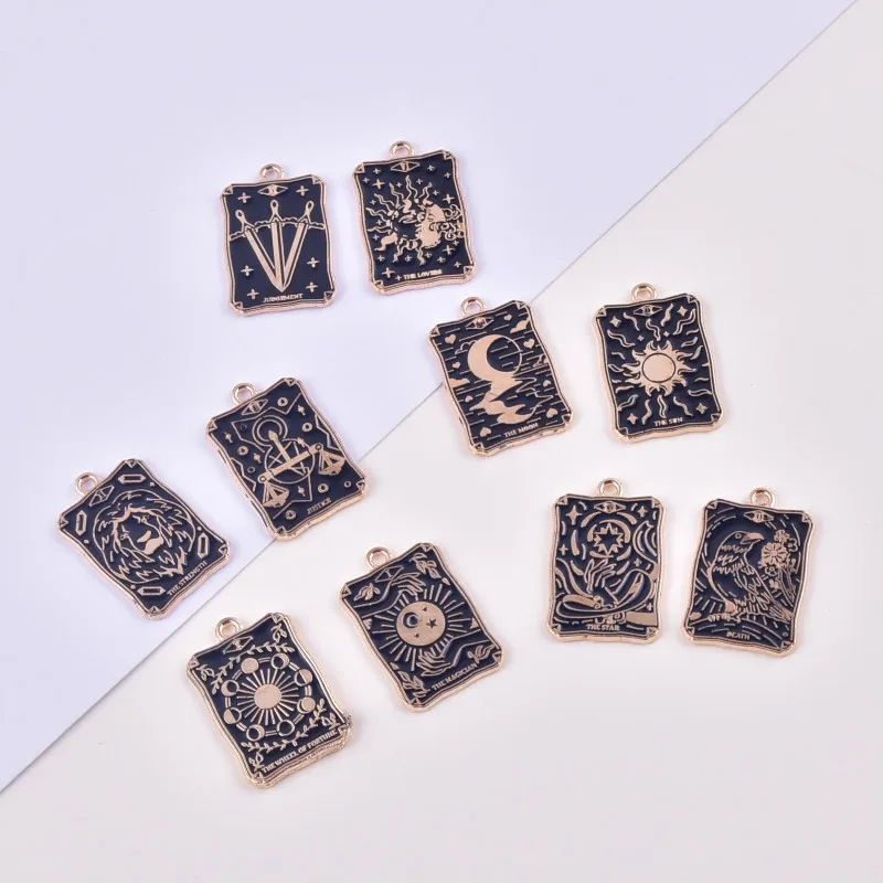 

10pcs Darkly Sun Moon Animal Tarot Charm for Jewelry Making Enamel Necklace Pendant Diy Supplies Bracelet Phone Craft Accessorie