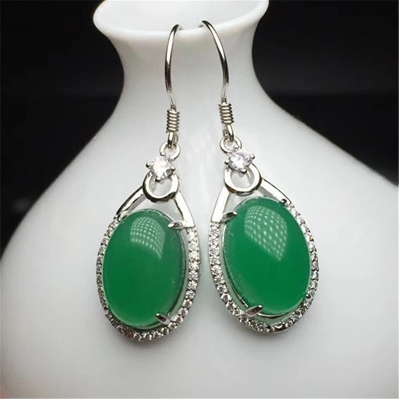 Earhook Ice Water Yang Green Earrings Jade Marrow Earrings Full Color Super Immortal New Style