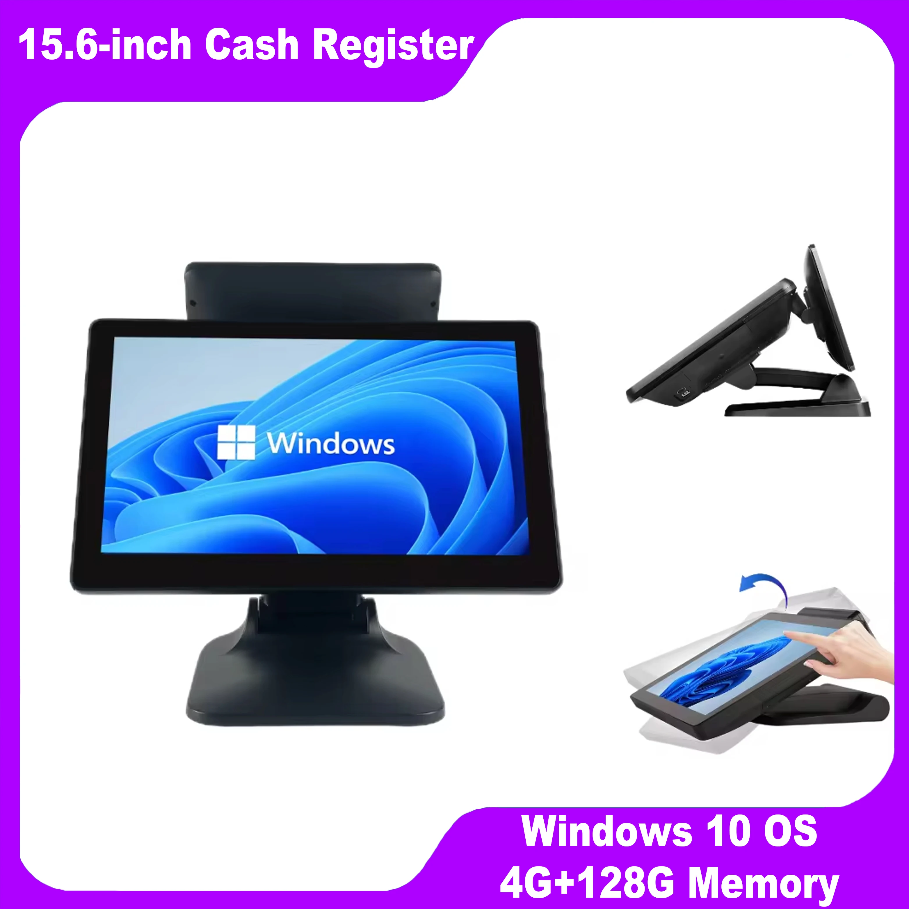 15.6 Inch Windows POS Touch Screen Cash Register With I5 Gen4 8G 128G Foldable Stand Rich Interfaces Monitor Digital LED Display