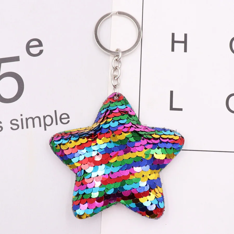 Glistening Fish Scale Five Pointed Star Sequins Keychain Reflective Colorful Pendant Car Keyring Wholesale Christmas Decorations