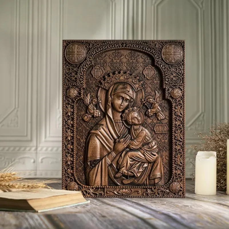 Our Lady of Perpetual Help Wood Carved Wall Decor, Catholic Religious Items, Home Decor, Our Lady Statue, Vintage Art Crafts