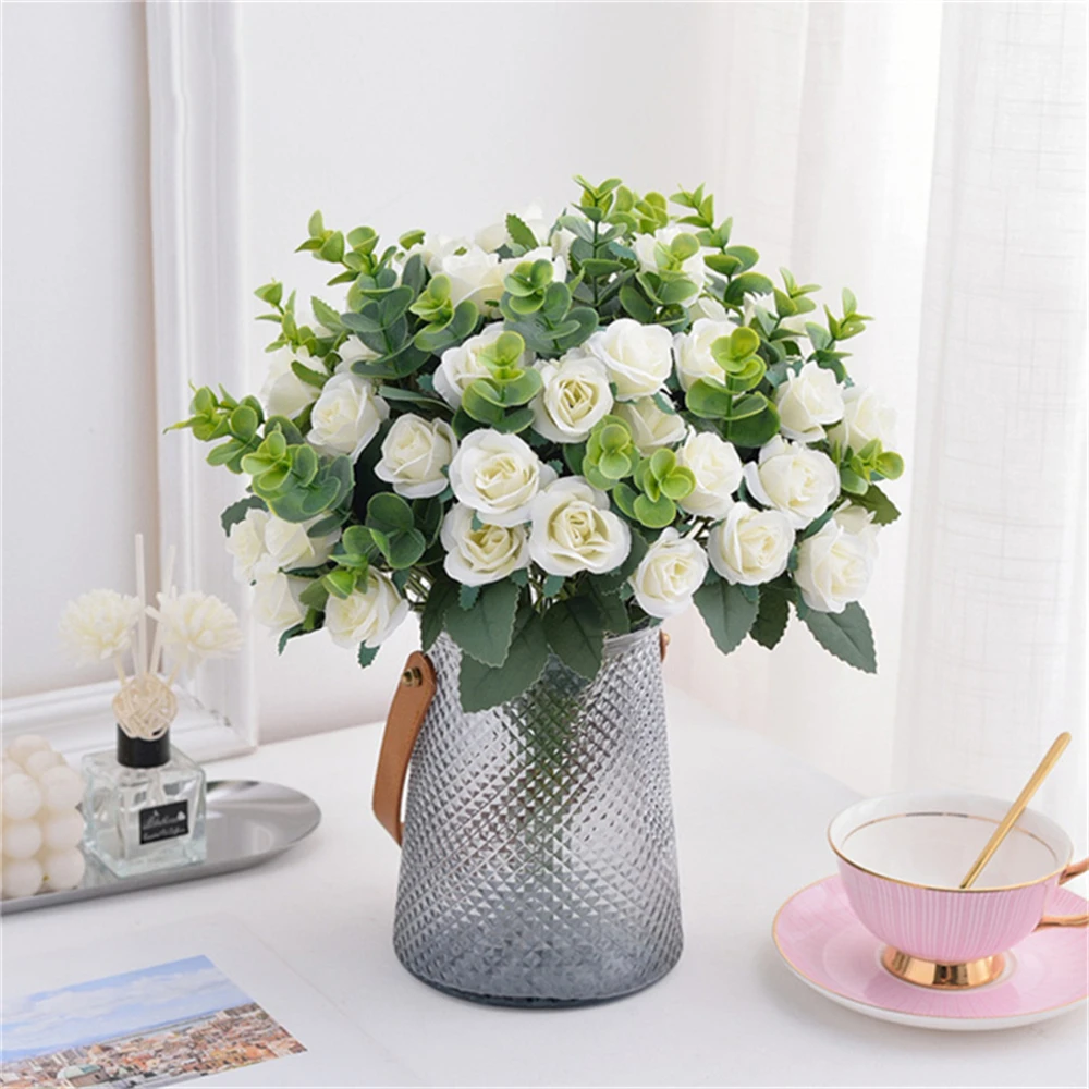 2 قطعة الزهور الاصطناعية باقة الورد وهمية فو الورود الصغيرة زهرة مع الجذعية DIY بها بنفسك زهرية غرفة المنزل حفل زفاف الجدول الديكور