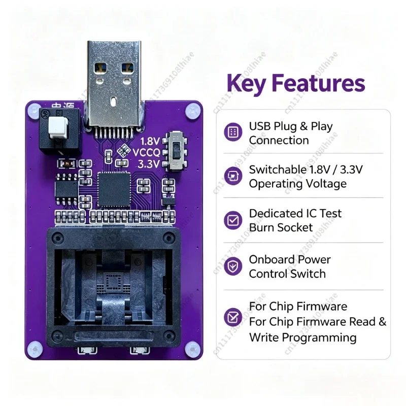 BGA153   Programming Socket USB3.0 High Speed GL3224E HS400 1.8V 3.3V Adjustable Voltage Chip Image Burn Test Tool