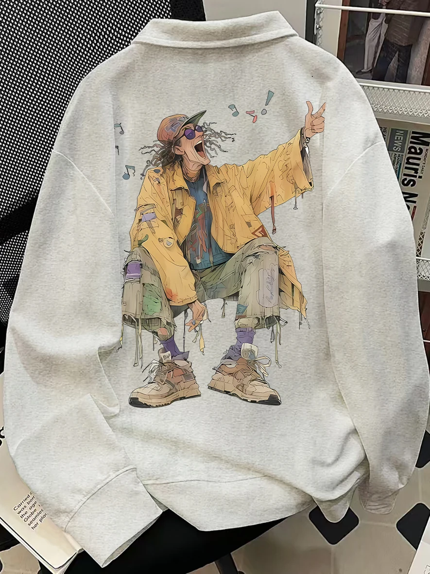 

Высококачественная мужская футболка с геометрическим принтом, свободного кроя, для уличного стиля, универсальная, без этикетки, осенняя коллекция...