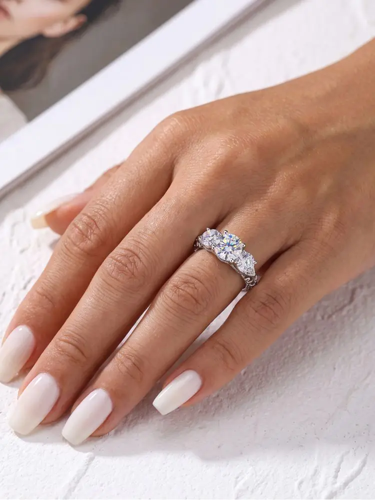 DWJ Echter 0,5 CT Moissanit-Diamant, runde Ringe für Frauen, Hochzeitstag, 925er Sterlingsilber, luxuriöser Edelstein, edler Schmuck – Detail 3