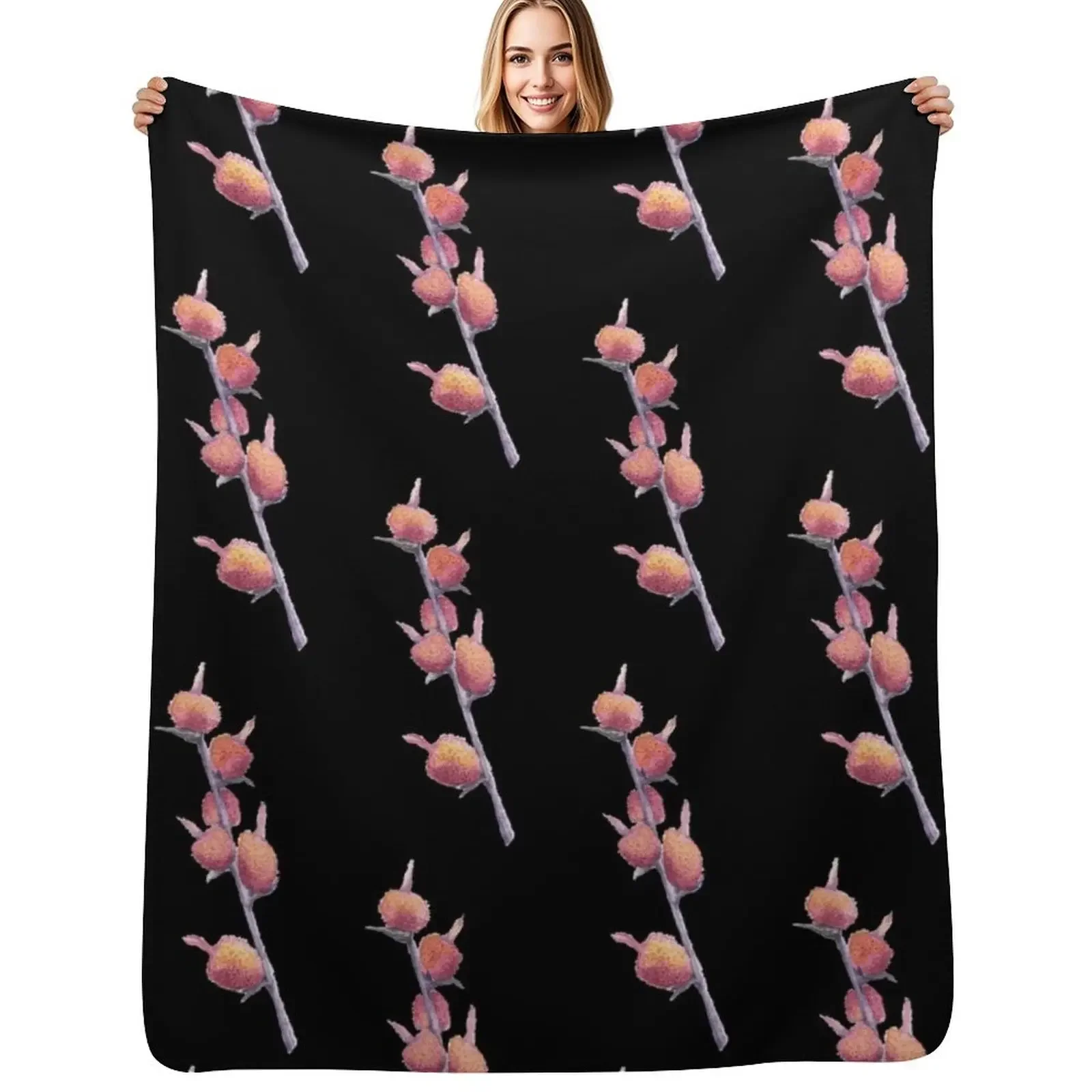 

Canna Lily Seed Pod Watercolor Painting with Black Background Throw Blanket Nap Bed cosplay anime Hairys Blanket