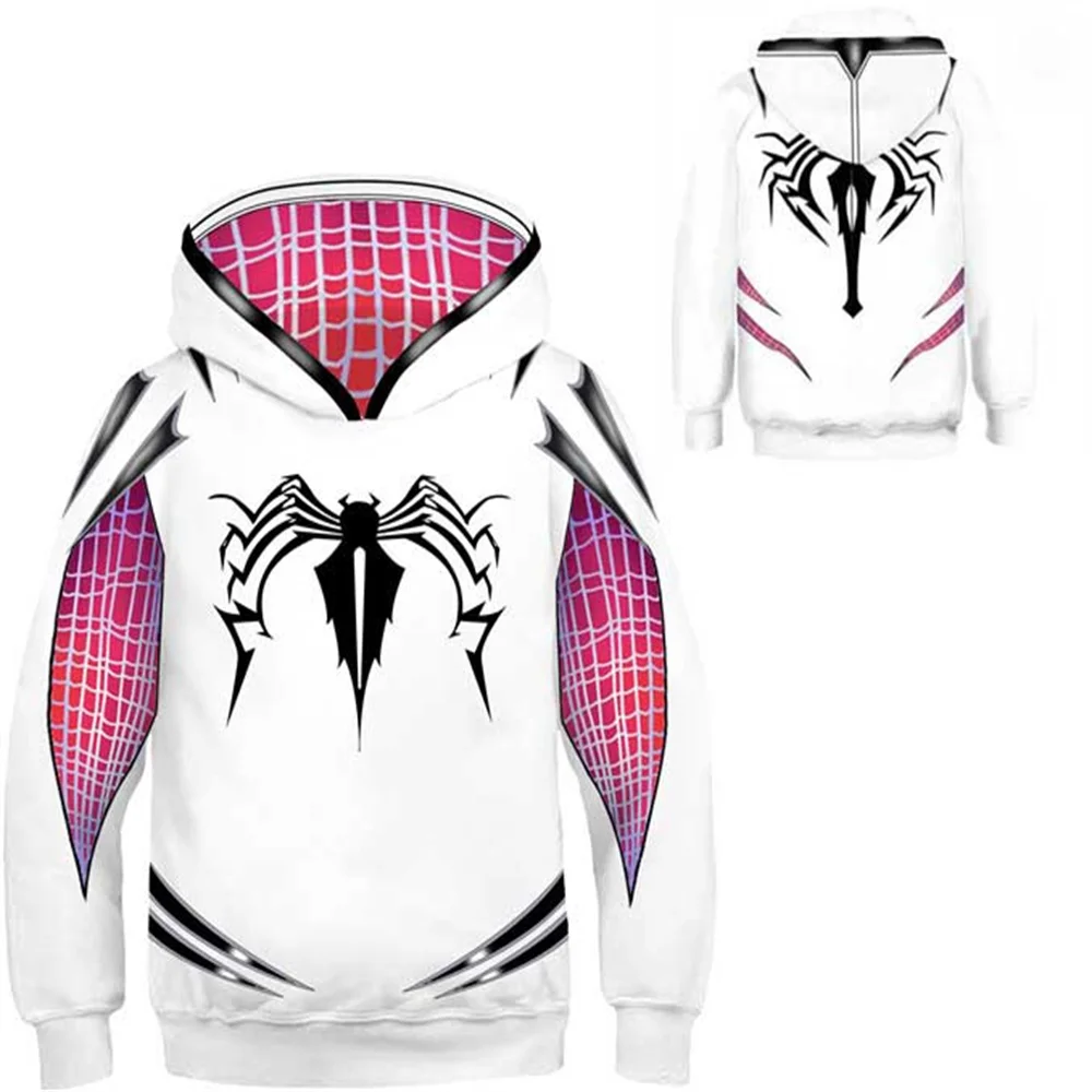 Miniso Anime Hoodies Spider Hero Sweatshirts Into The Spider-Verse Cosplay Hooded Pullover Venom Hoody For Boys Girls Jacket