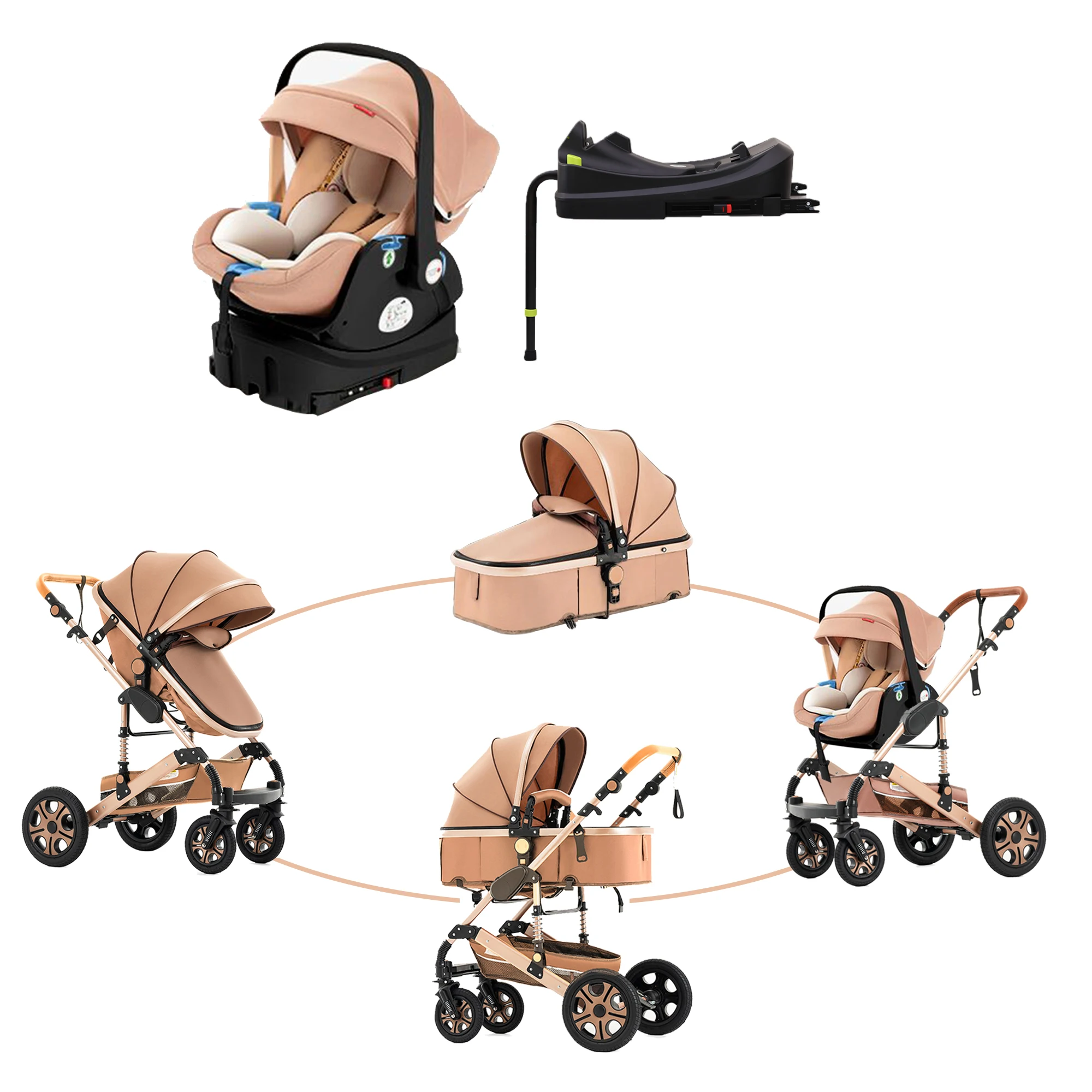 

Baby Stroller Combo Car Seat - Infant Pushchair with Carry Cot Foldable Reversible Pram,Travel System with Isofix Base Upto 5lbs