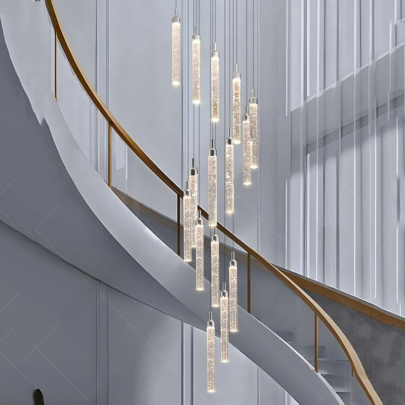 Nordic minimalist crystal chandeliers, staircase-style chandeliers, double-floor rotating minimalist single-letter crystal chand