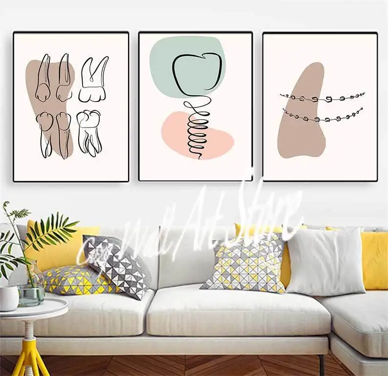 Abstract Line Teeth Oral Health Modern Wall Art Canvas Painting Nordic Posters And Prints Wall Pictures For Dental Clinic Decor