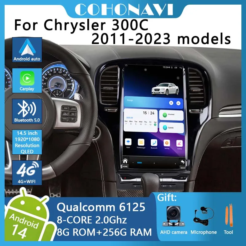 

For Chrysler 300C 2011-2023 modelsCar Multimedia Video Player Radio Gps Navigation Android14 8-core8+256GB 1920*1080 4G WIFI