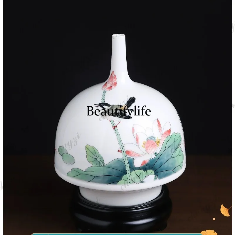 Hand-painted underglaze color lotus ceramic vase ornament collection gift living room decorative ornament vase