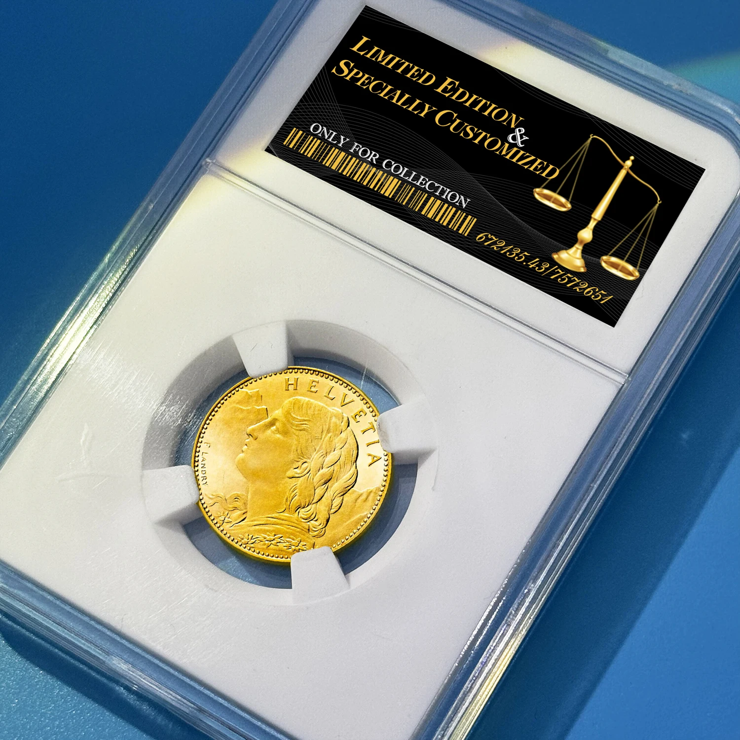 عملة هلفيتيا الذهبية المتماثلة لعام 1926 - ميدالية تذكارية مع صندوق عرض مجموعة أدوات الآلهة وجبل الثلج