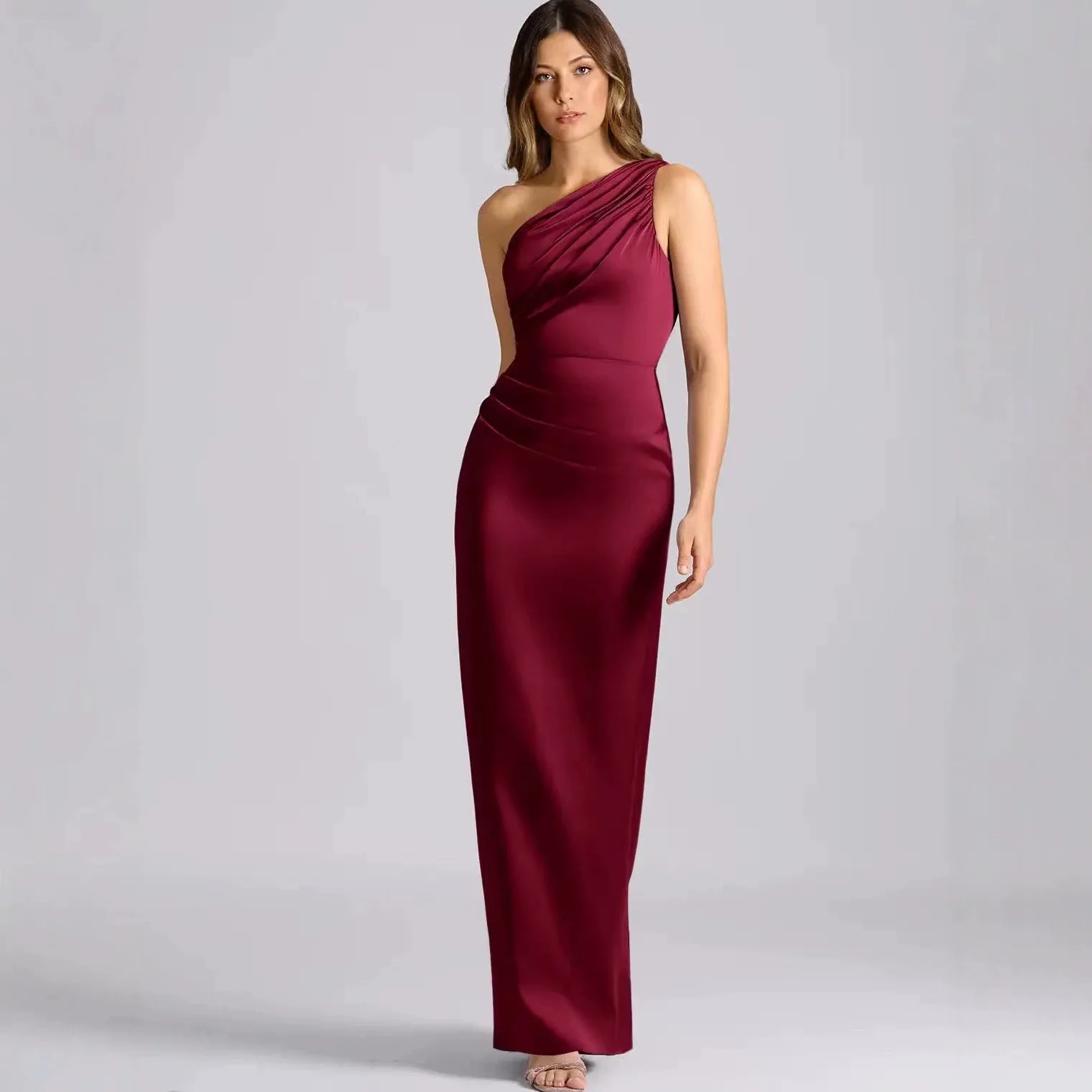 Elegant One Shoulder Bodycon Evening Dress, Dresses for Women, Slim Fit Solid Color Party Gown, Spring Summer Matching Set